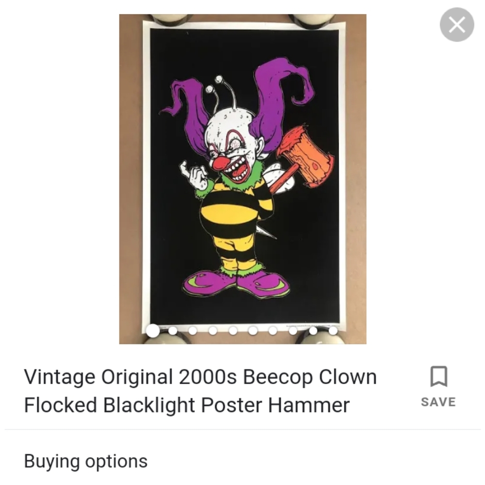 2000 Beecop clown blacklight poster